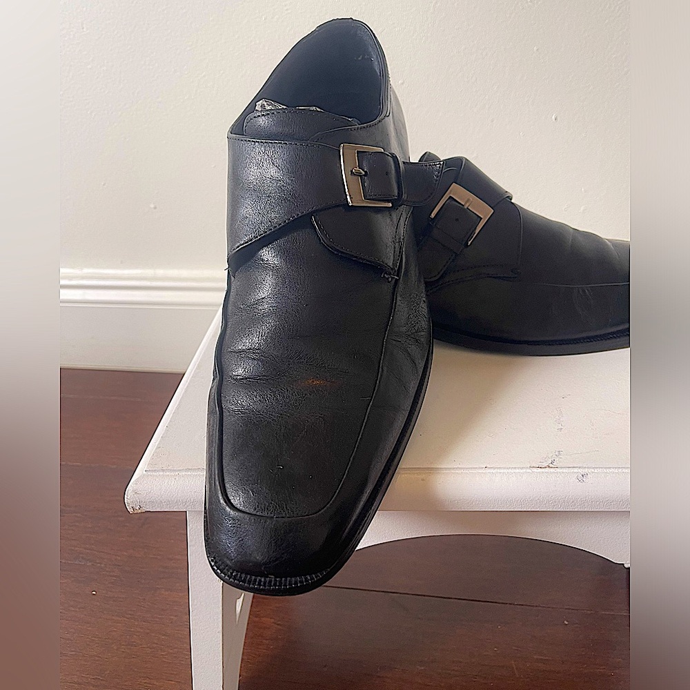 Aston Grey Collection Leather Monk Strap Slip-On Shoes